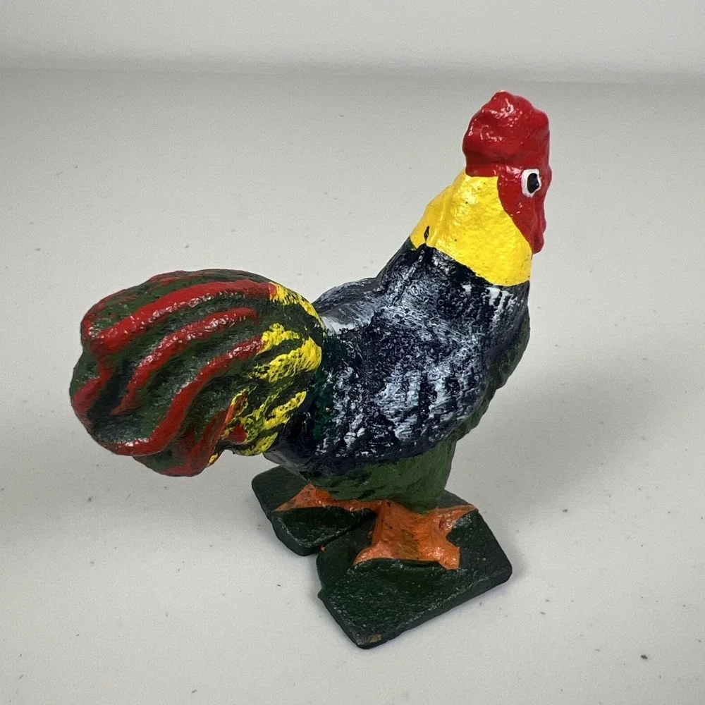 Vintage Rooster Cast Iron Chicken Hand Painted‎ Figurine Decor Paper Weight